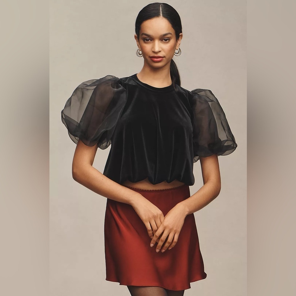 NWT Size S - Maeve Puff-Sleeve Velvet Blouse